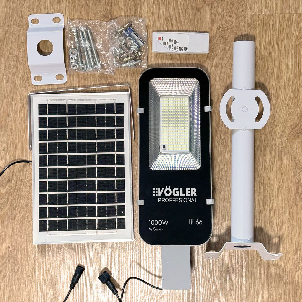 Lampe solaire puissante, capteur crépusculaire, télécommande, Vögler Professional 1000W