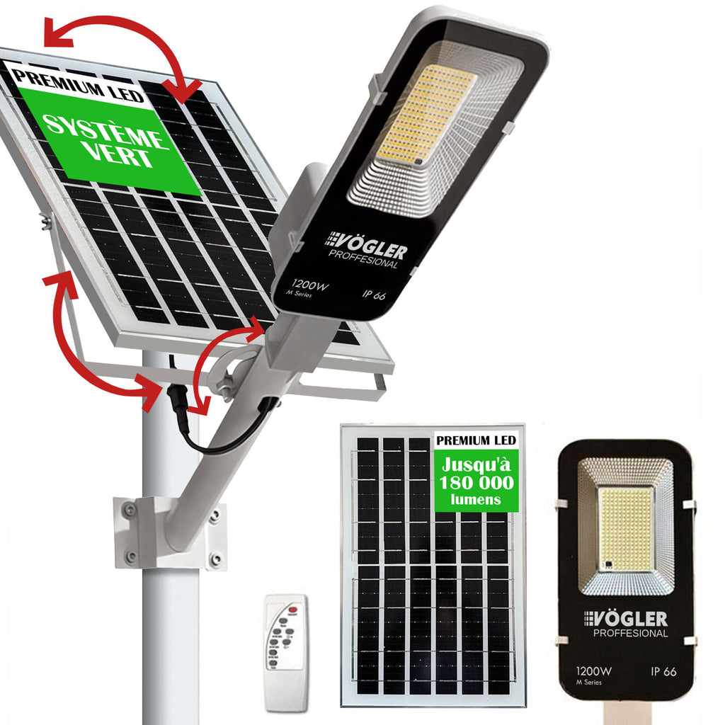 Lampe solaire puissante, capteur crépusculaire, télécommande, Vögler Professional 1200W