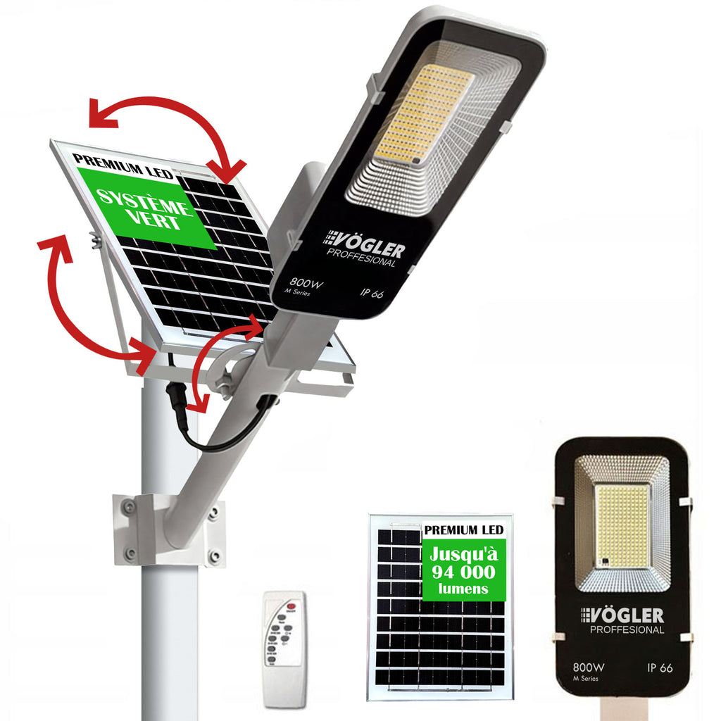 Lampe solaire puissante, capteur crépusculaire, télécommande, Vögler Professional 800W
