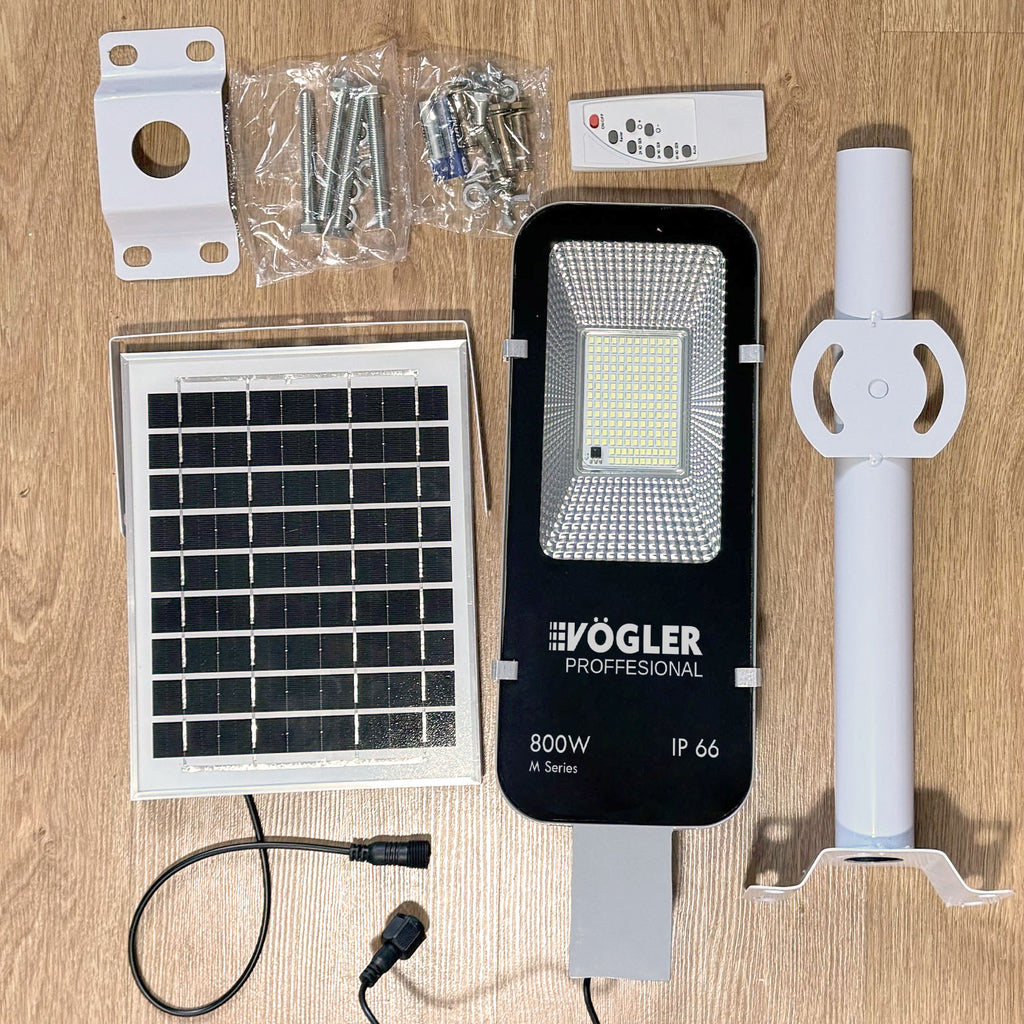 Lampe solaire puissante, capteur crépusculaire, télécommande, Vögler Professional 800W