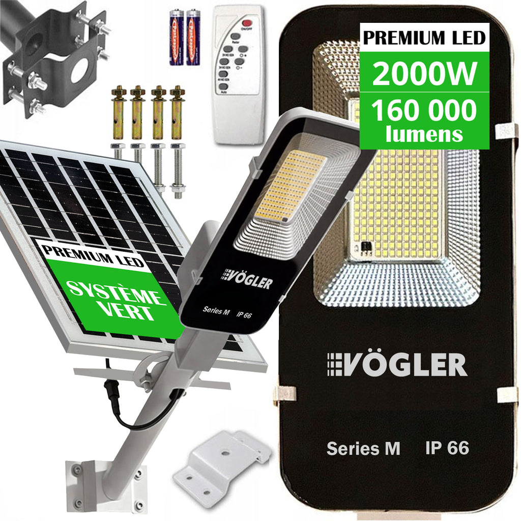 Lampe solaire puissante, capteur crépusculaire, télécommande, Vögler Série M 2000W