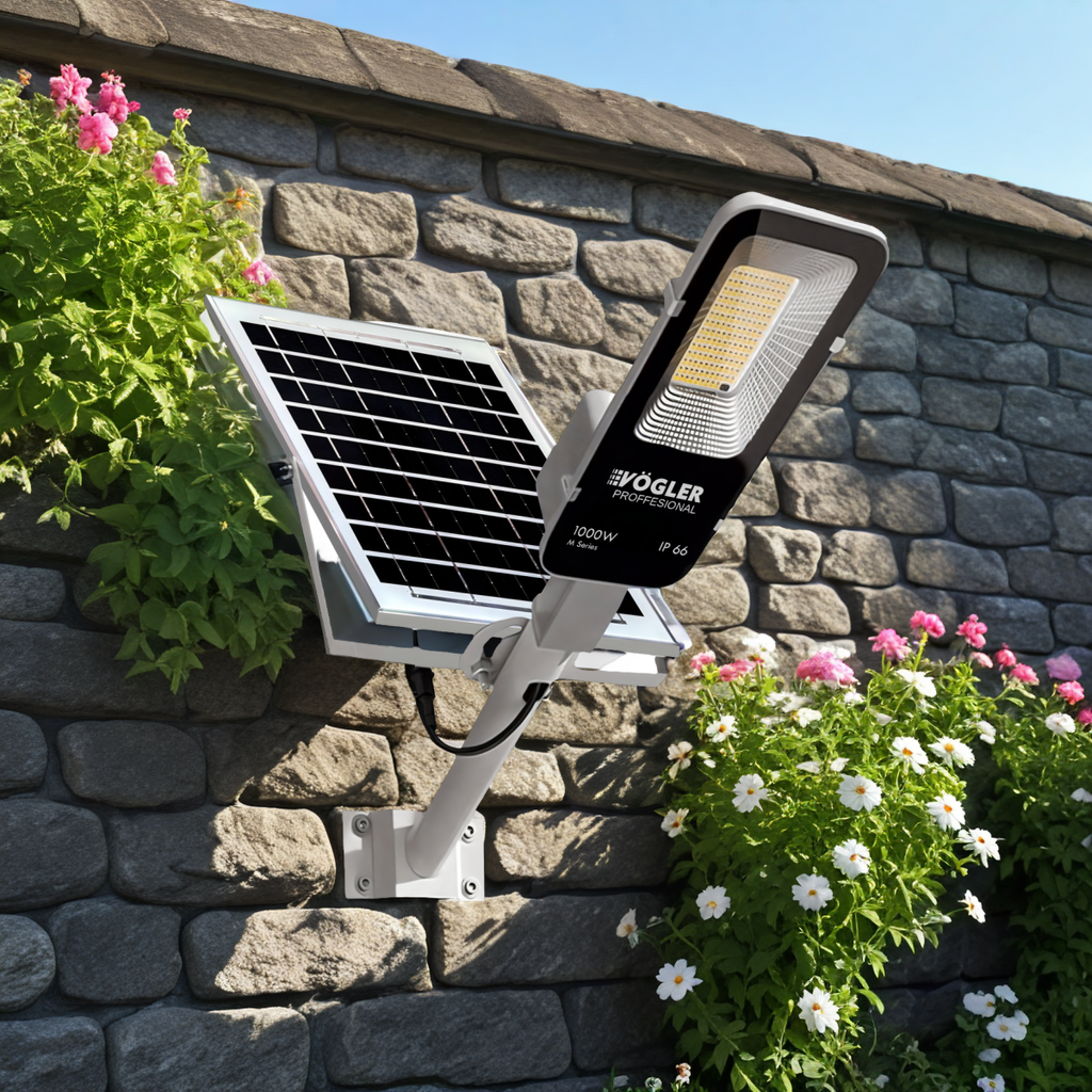 Lampe solaire puissante, capteur crépusculaire, télécommande, Vögler Professional 1000W