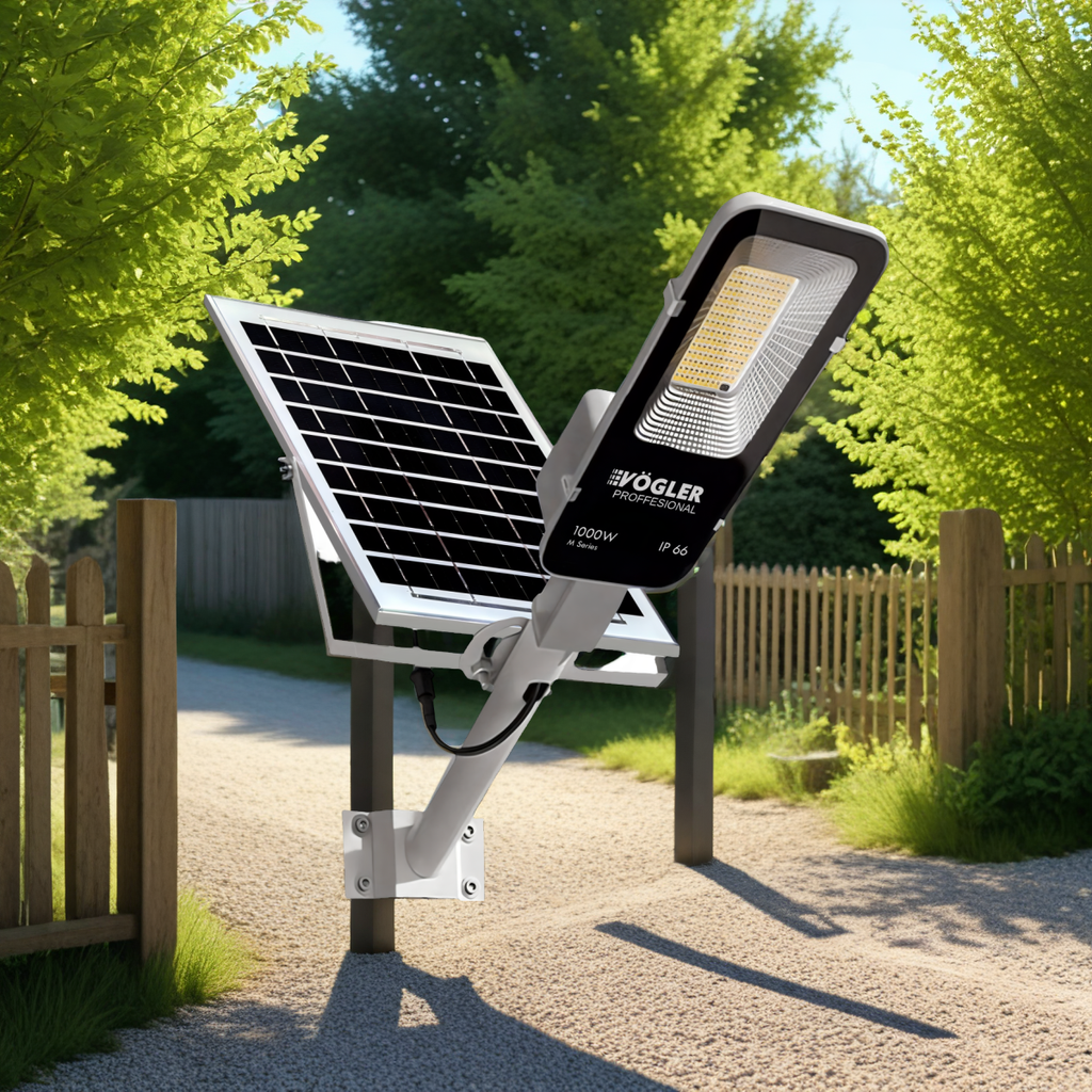 Lampe solaire puissante, capteur crépusculaire, télécommande, Vögler Professional 1000W