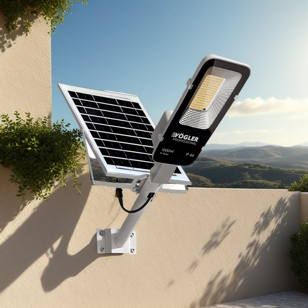 Lampe solaire puissante, capteur crépusculaire, télécommande, Vögler Professional 1000W