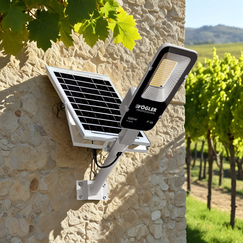 Lampe solaire puissante, capteur crépusculaire, télécommande, Vögler Professional 1000W