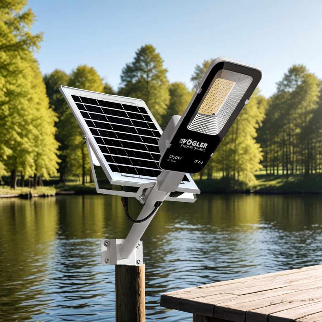 Lampe solaire puissante, capteur crépusculaire, télécommande, Vögler Professional 1000W
