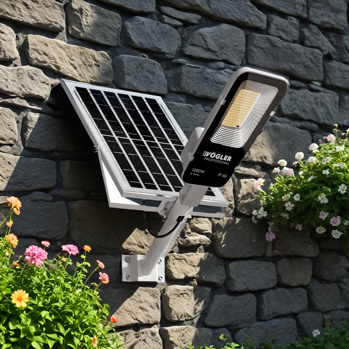 Lampe solaire puissante, capteur crépusculaire, télécommande, Vögler Professional 1200W