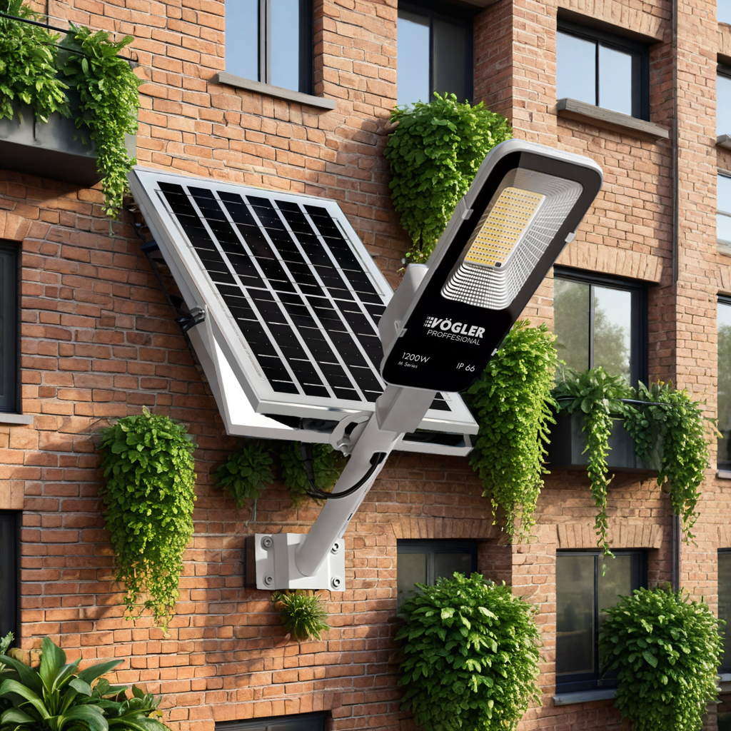 Lampe solaire puissante, capteur crépusculaire, télécommande, Vögler Professional 1200W