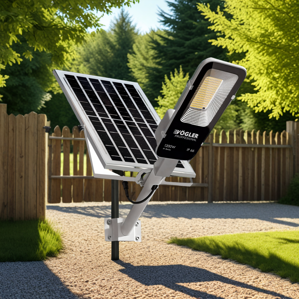 Lampe solaire puissante, capteur crépusculaire, télécommande, Vögler Professional 1200W
