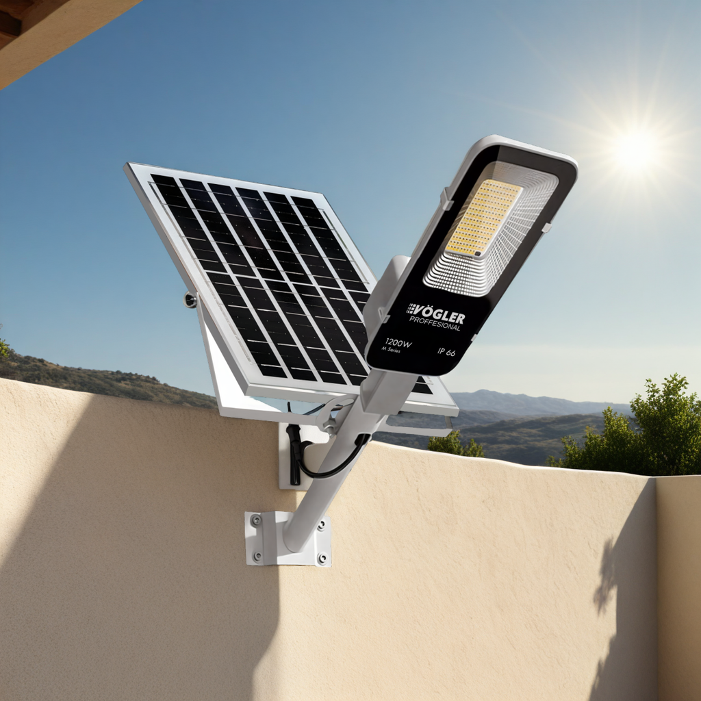 Lampe solaire puissante, capteur crépusculaire, télécommande, Vögler Professional 1200W