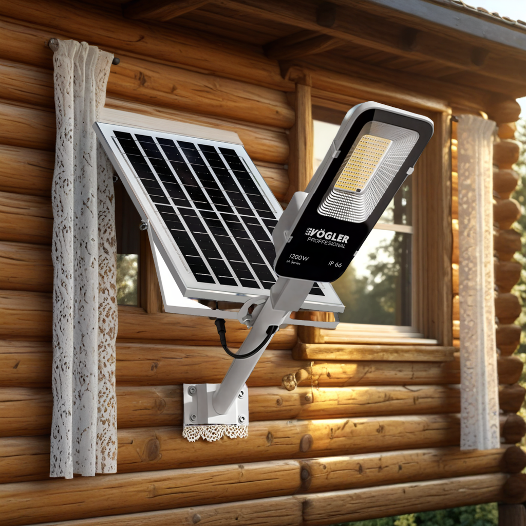 Lampe solaire puissante, capteur crépusculaire, télécommande, Vögler Professional 1200W