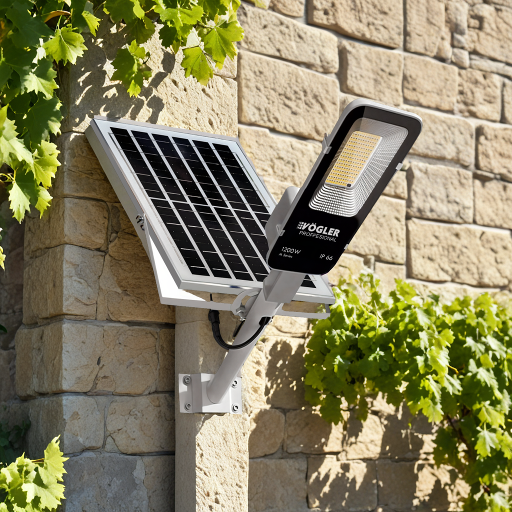 Lampe solaire puissante, capteur crépusculaire, télécommande, Vögler Professional 1200W