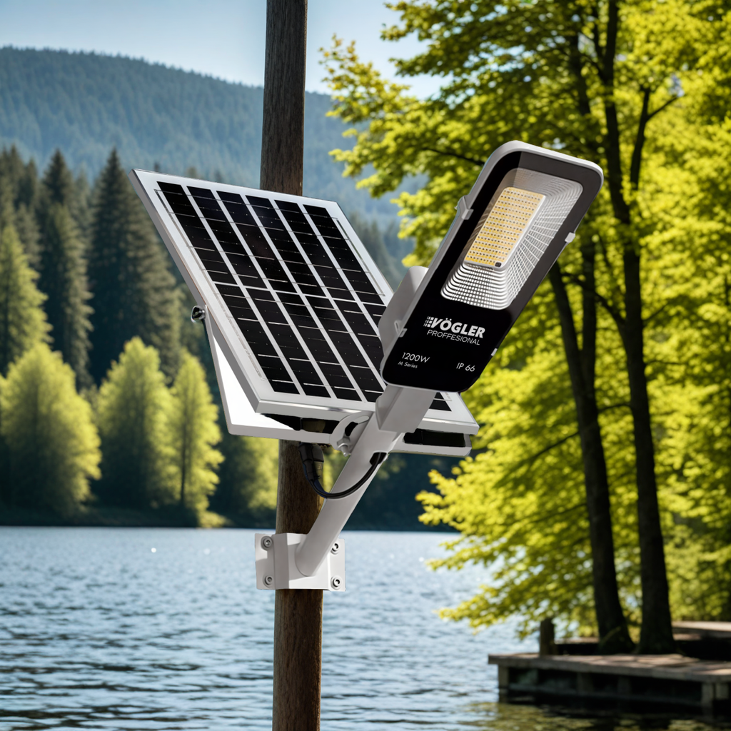 Lampe solaire puissante, capteur crépusculaire, télécommande, Vögler Professional 1200W