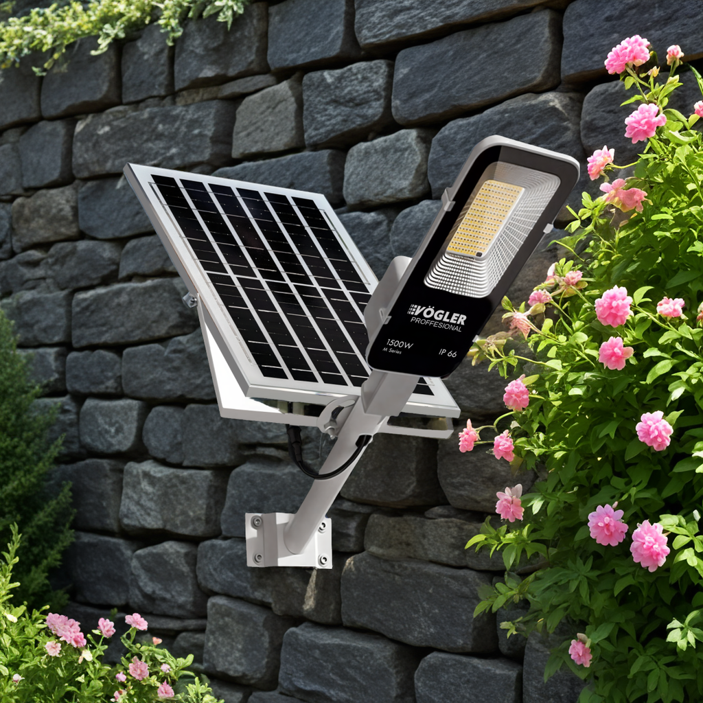 Lampe solaire puissante, capteur crépusculaire, télécommande, Vögler Professional 1500W