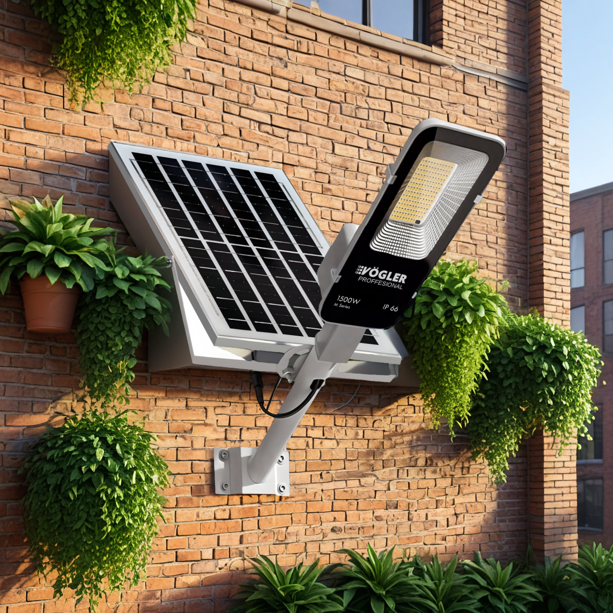 Lampe solaire puissante, capteur crépusculaire, télécommande, Vögler Professional 1500W