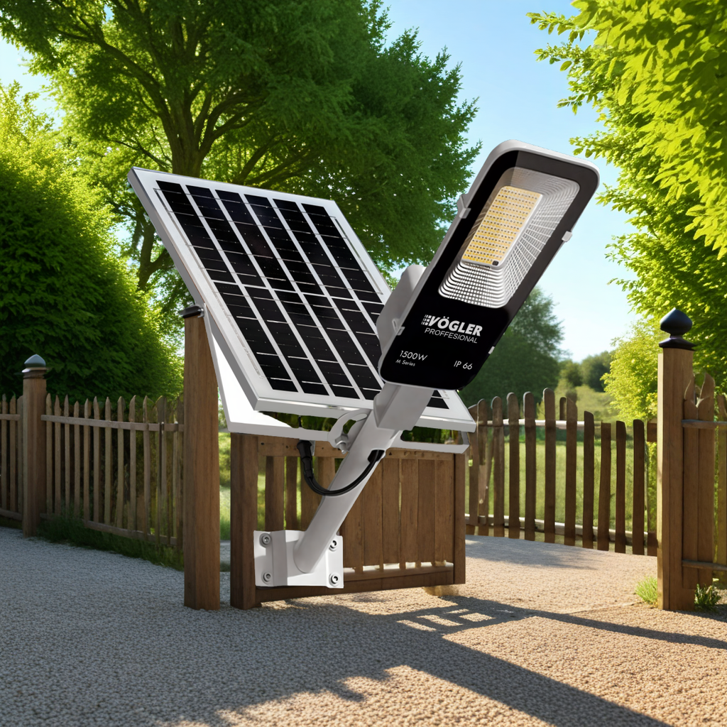 Lampe solaire puissante, capteur crépusculaire, télécommande, Vögler Professional 1500W