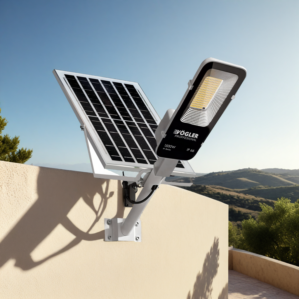 Lampe solaire puissante, capteur crépusculaire, télécommande, Vögler Professional 1500W