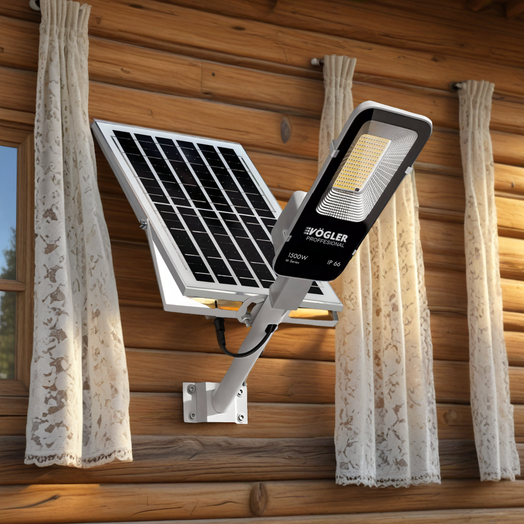 Lampe solaire puissante, capteur crépusculaire, télécommande, Vögler Professional 1500W
