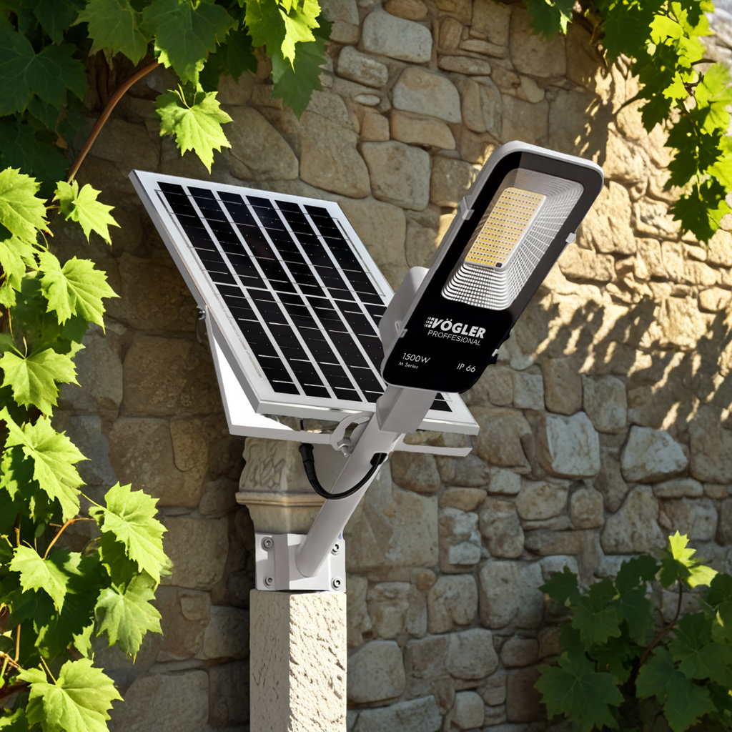 Lampe solaire puissante, capteur crépusculaire, télécommande, Vögler Professional 1500W