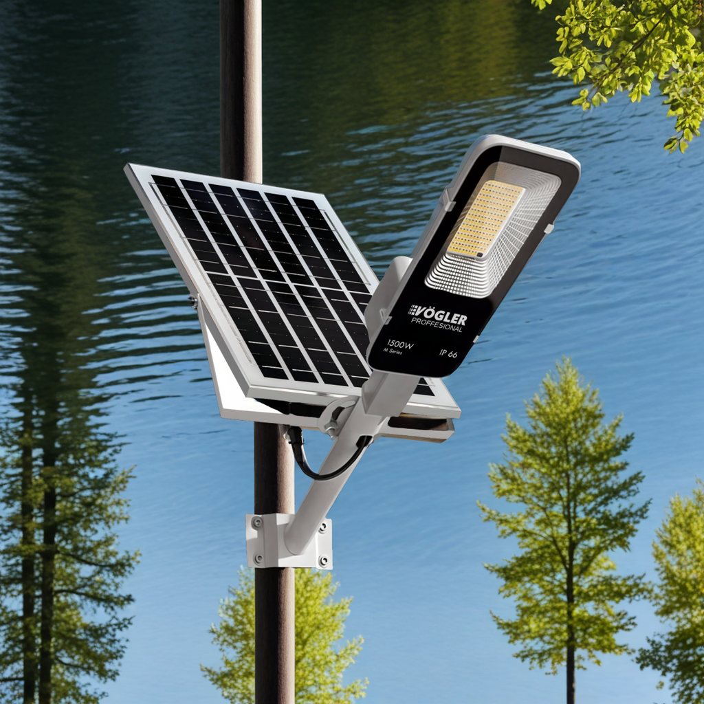 Lampe solaire puissante, capteur crépusculaire, télécommande, Vögler Professional 1500W