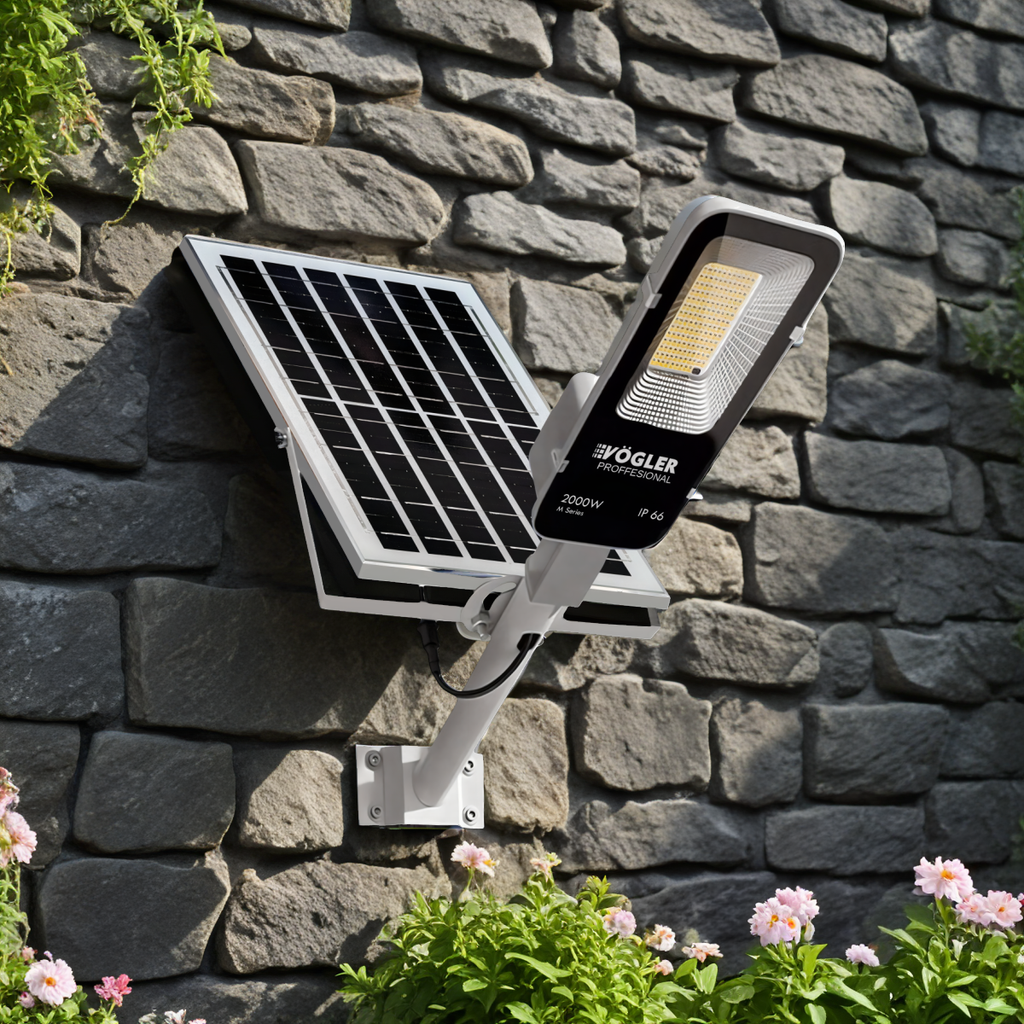 Lampe solaire puissante, capteur crépusculaire, télécommande, Vögler Professional 2000W