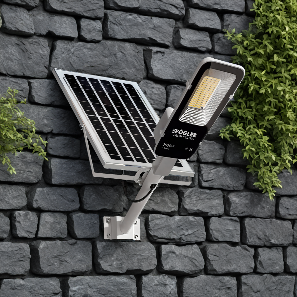 Lampe solaire puissante, capteur crépusculaire, télécommande, Vögler Professional 2000W