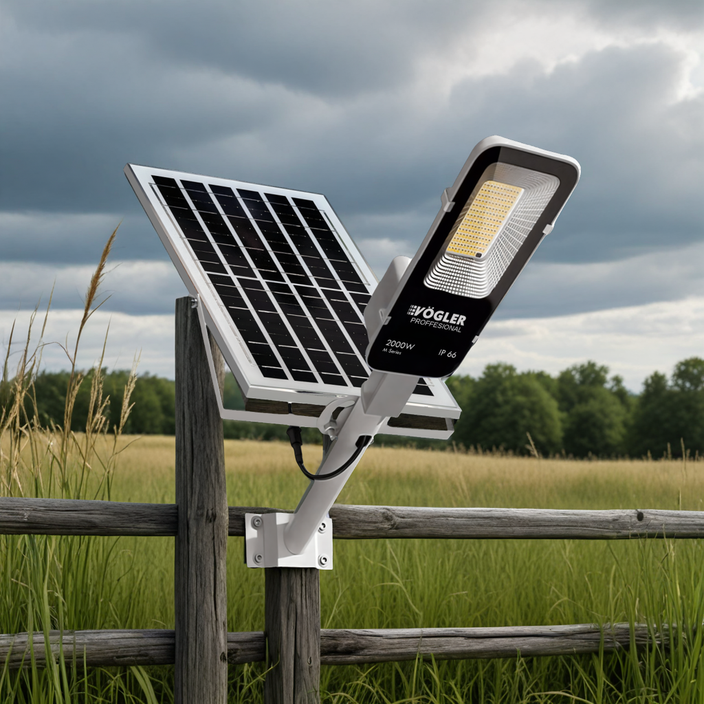 Lampe solaire puissante, capteur crépusculaire, télécommande, Vögler Professional 2000W
