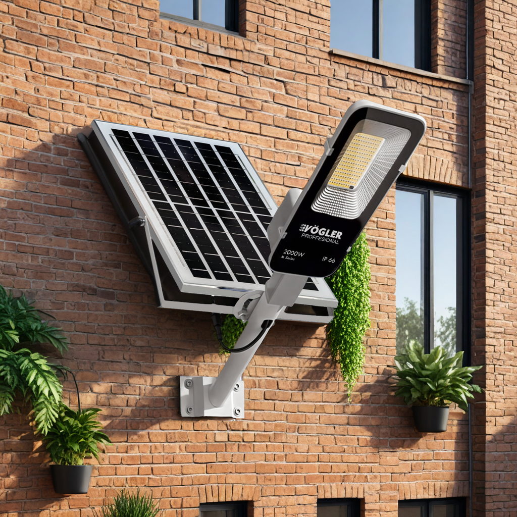 Lampe solaire puissante, capteur crépusculaire, télécommande, Vögler Professional 2000W