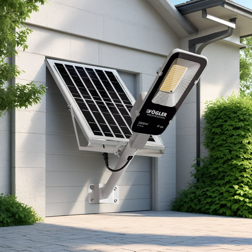 Lampe solaire puissante, capteur crépusculaire, télécommande, Vögler Professional 2000W