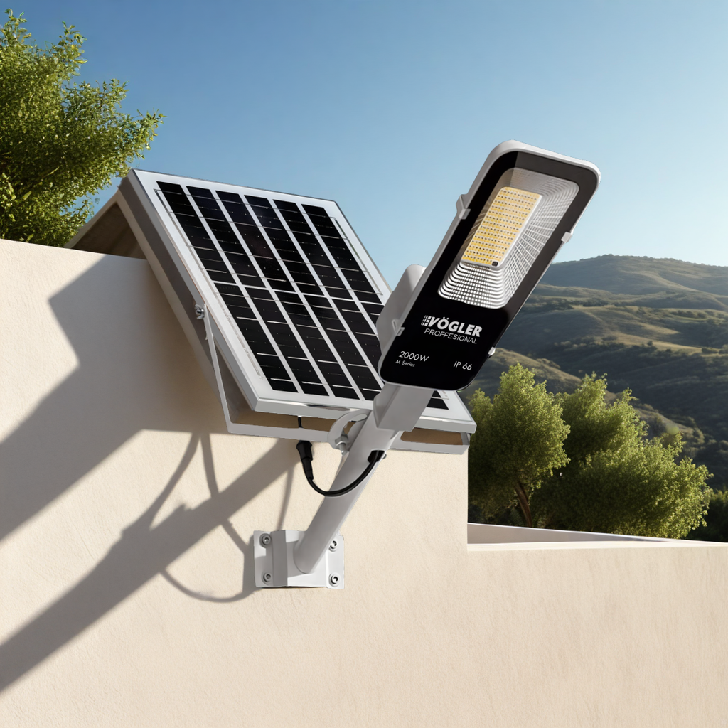 Lampe solaire puissante, capteur crépusculaire, télécommande, Vögler Professional 2000W