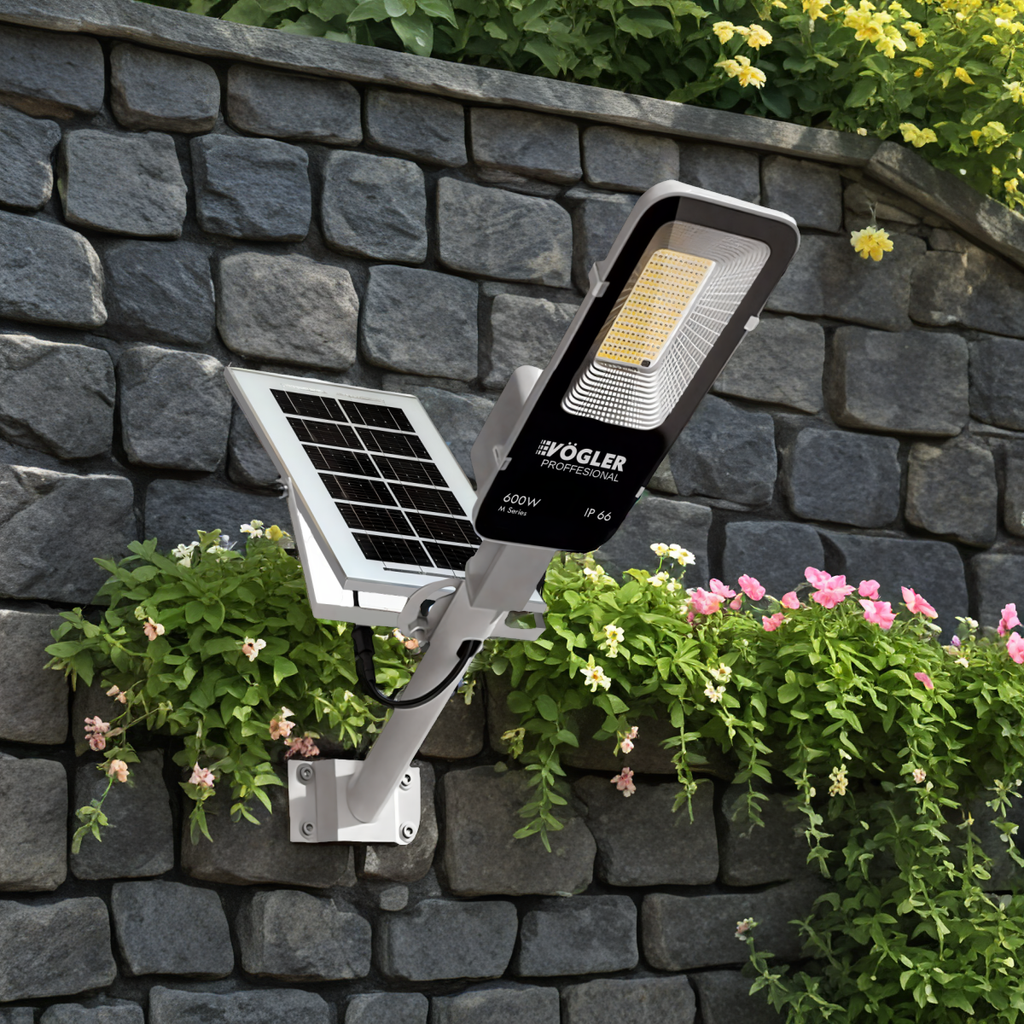 Lampe solaire puissante, capteur crépusculaire, télécommande, Vögler Professional  600W