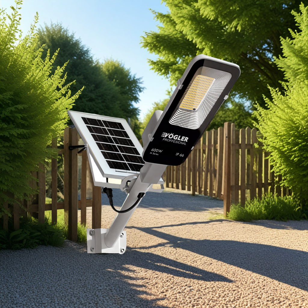Lampe solaire puissante, capteur crépusculaire, télécommande, Vögler Professional  600W