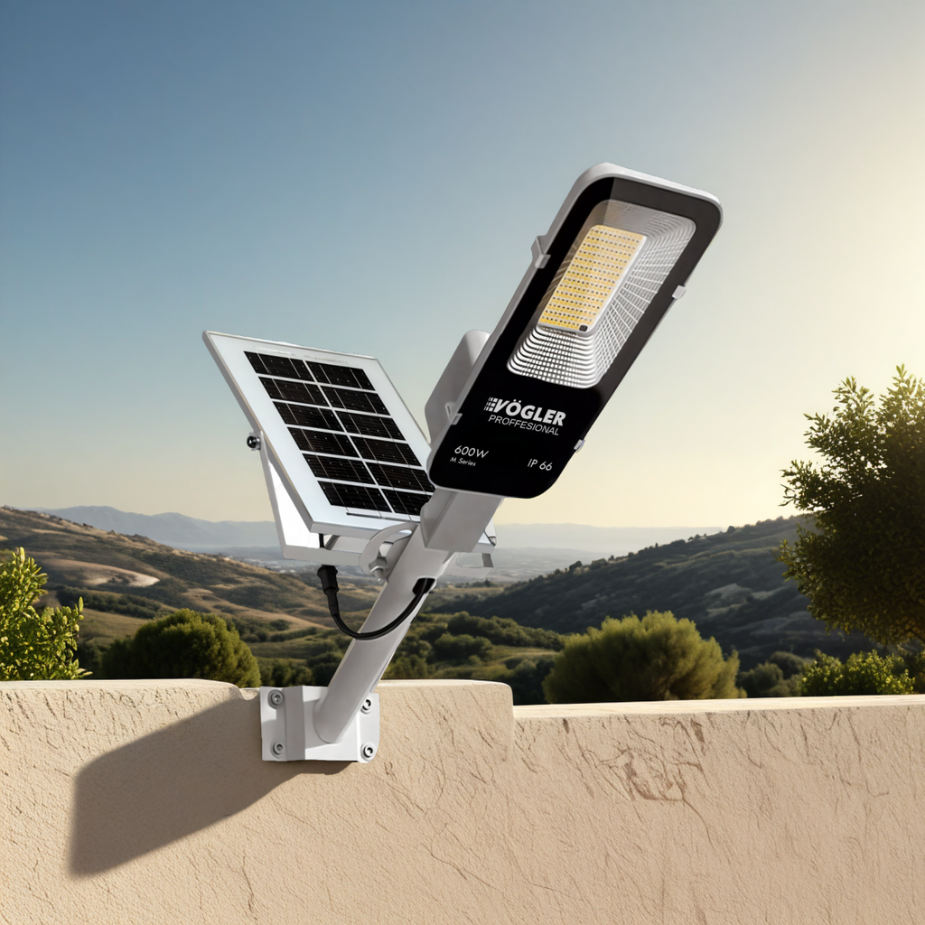 Lampe solaire puissante, capteur crépusculaire, télécommande, Vögler Professional  600W