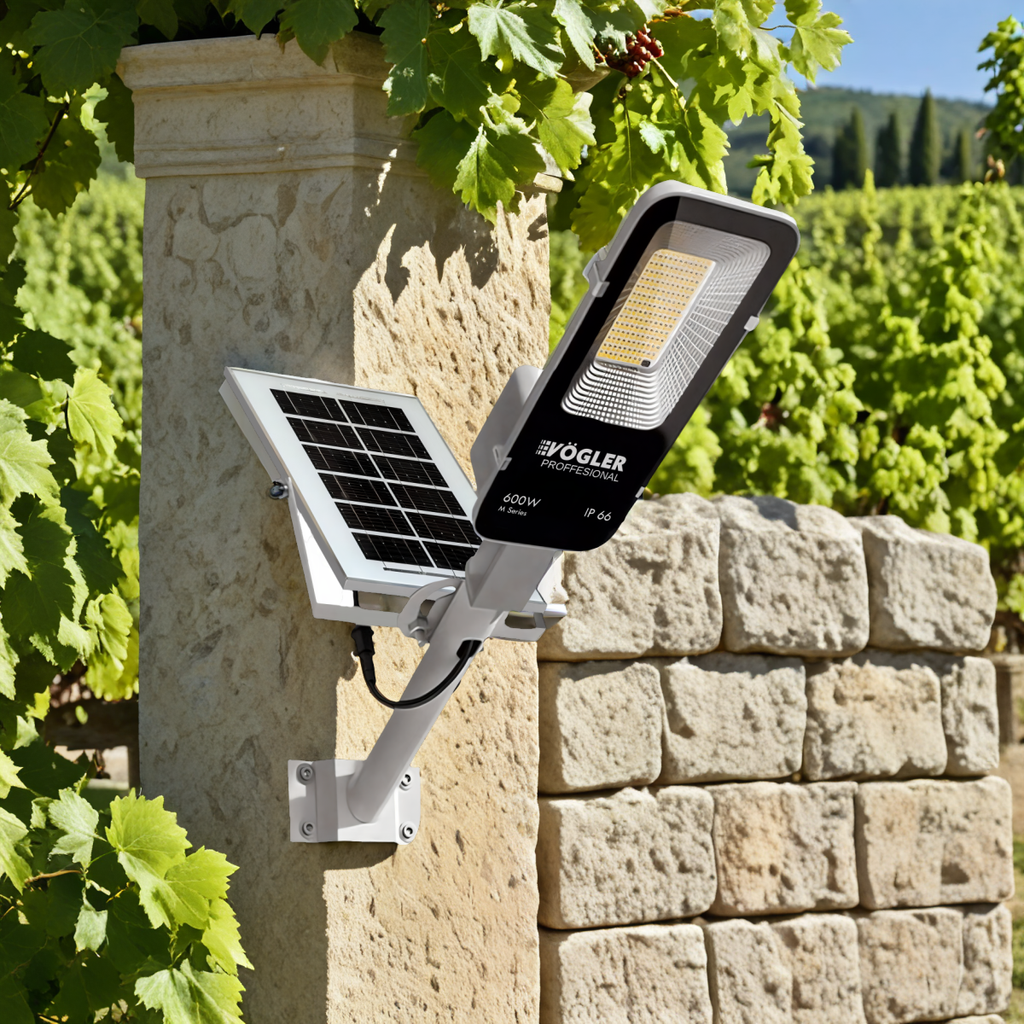 Lampe solaire puissante, capteur crépusculaire, télécommande, Vögler Professional  600W