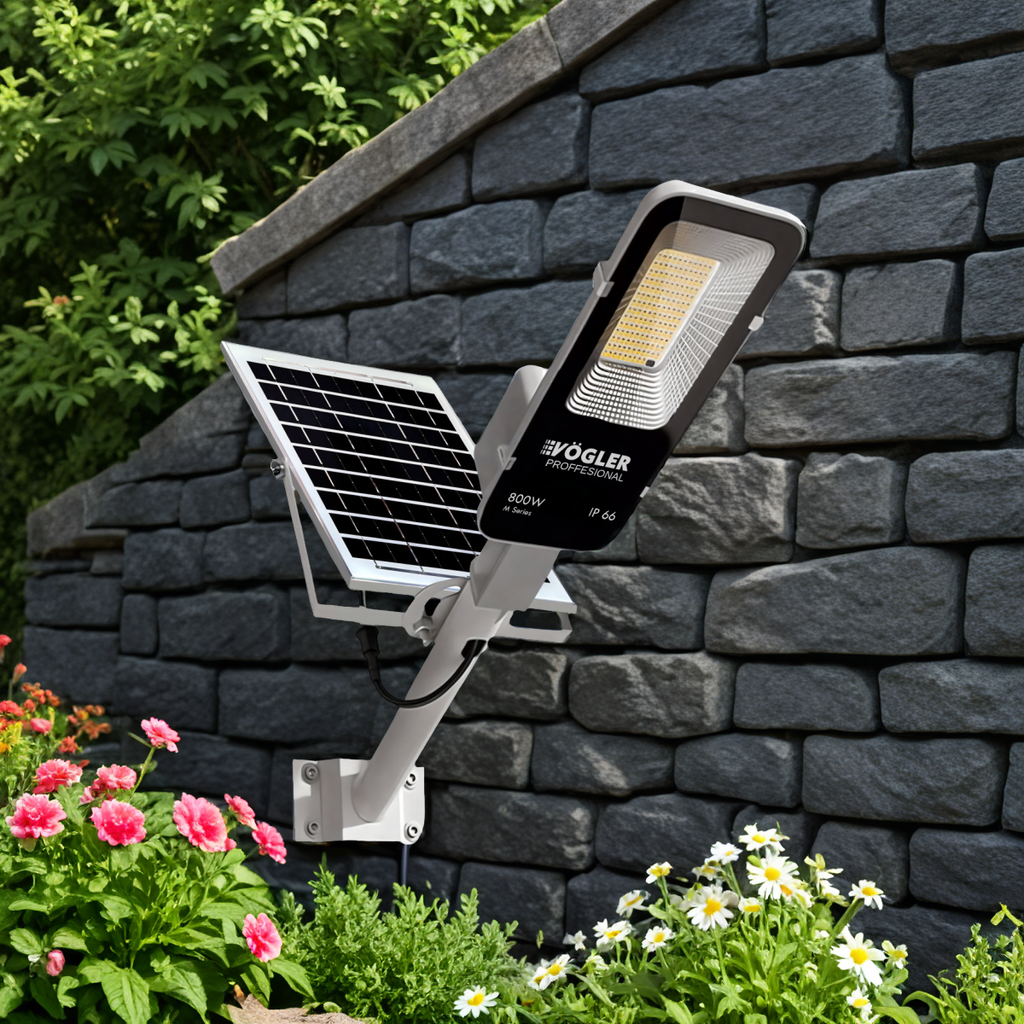 Lampe solaire puissante, capteur crépusculaire, télécommande, Vögler Professional 800W