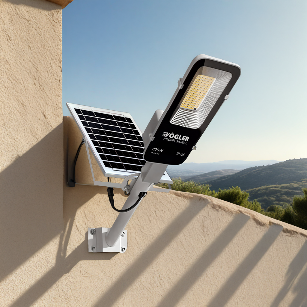 Lampe solaire puissante, capteur crépusculaire, télécommande, Vögler Professional 800W