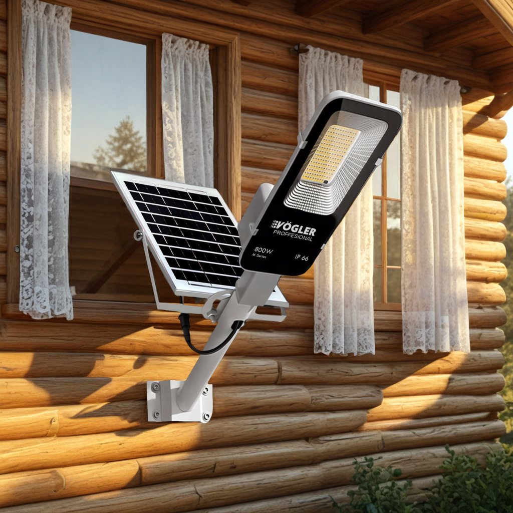 Lampe solaire puissante, capteur crépusculaire, télécommande, Vögler Professional 800W