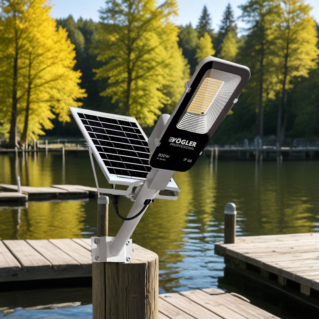Lampe solaire puissante, capteur crépusculaire, télécommande, Vögler Professional 800W