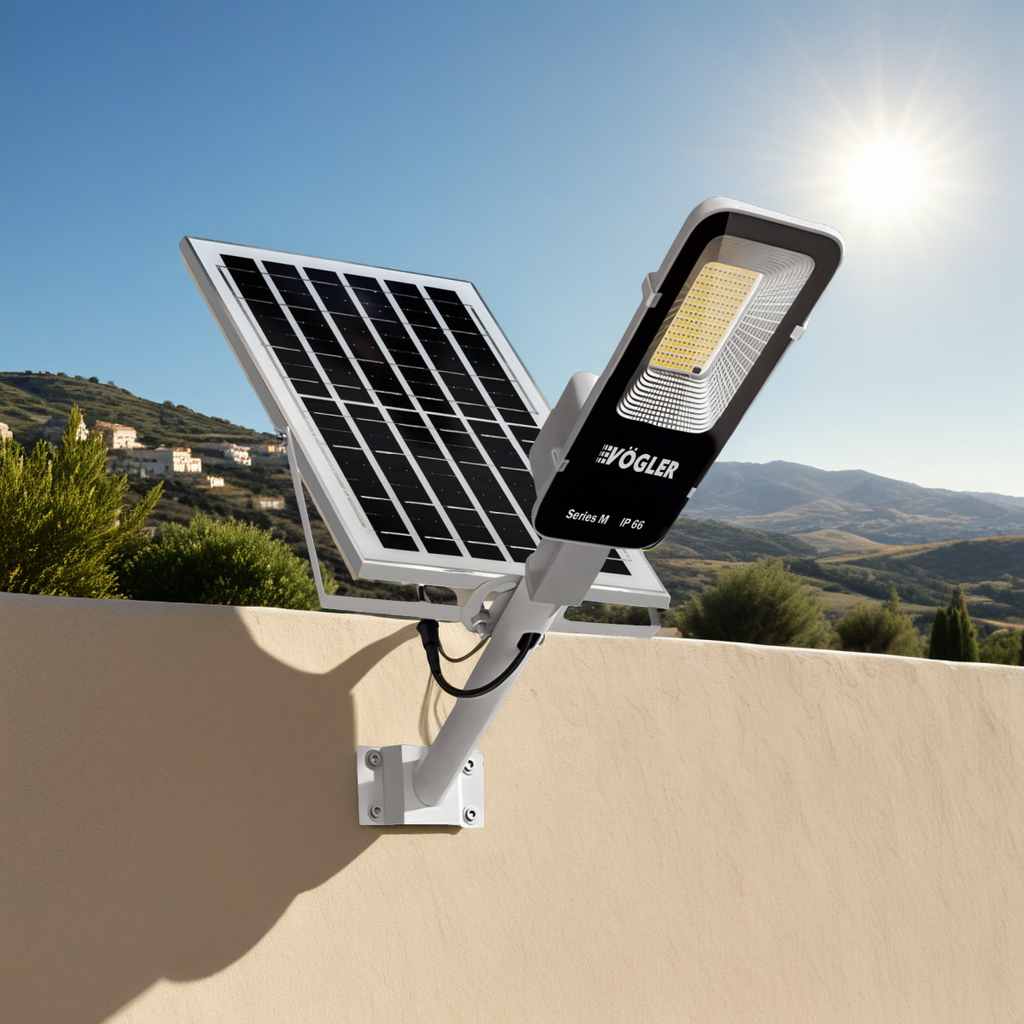Lampe solaire puissante, capteur crépusculaire, télécommande, Vögler Série M 2000W