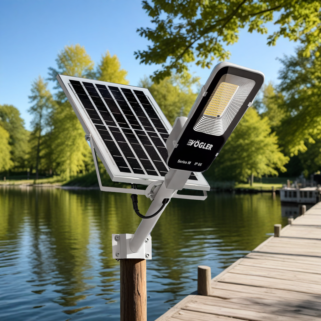 Lampe solaire puissante, capteur crépusculaire, télécommande, Vögler Série M 2000W